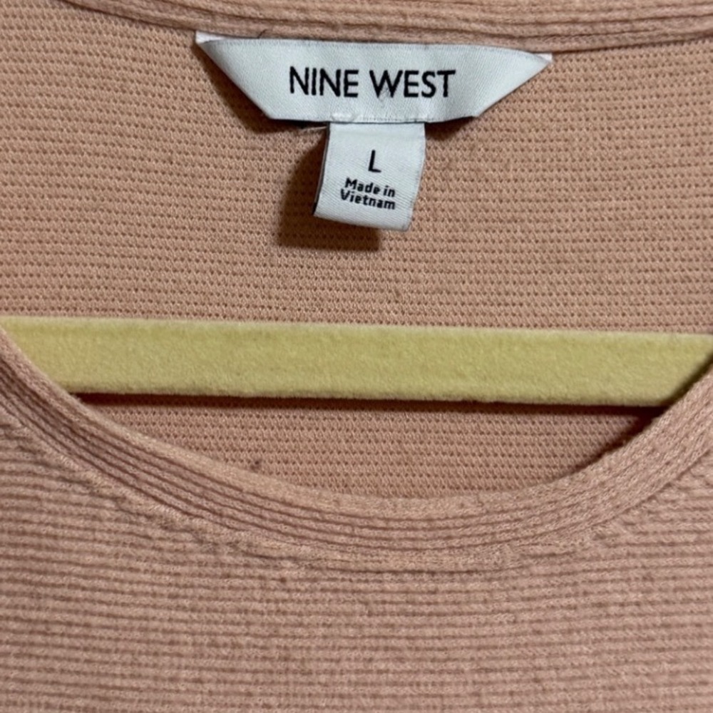 Nine West Womens Large Dusty Pink Ribbed Puff Shoulder Long Sleeve Top Blouse - Picture 2 of 4